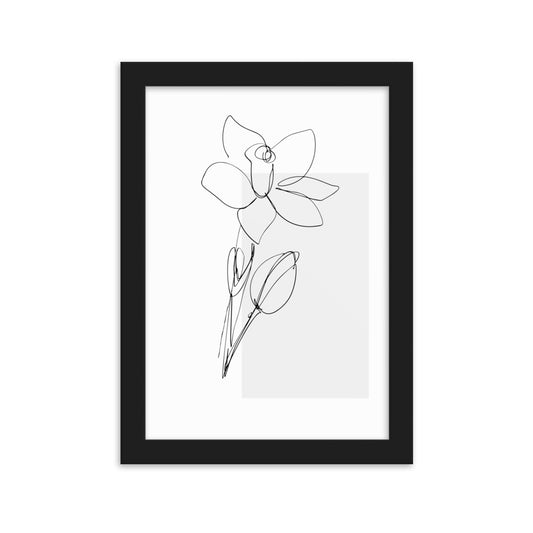 Sketch Art Flower Grey Framed Matte Paper Poster