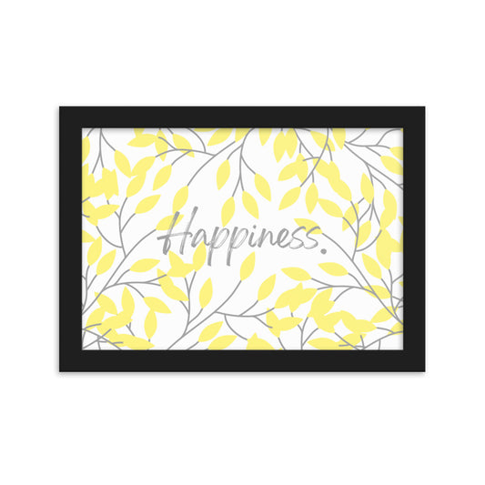 "Happiness" Yellow Leaf Art Framed Matte Paper Poster