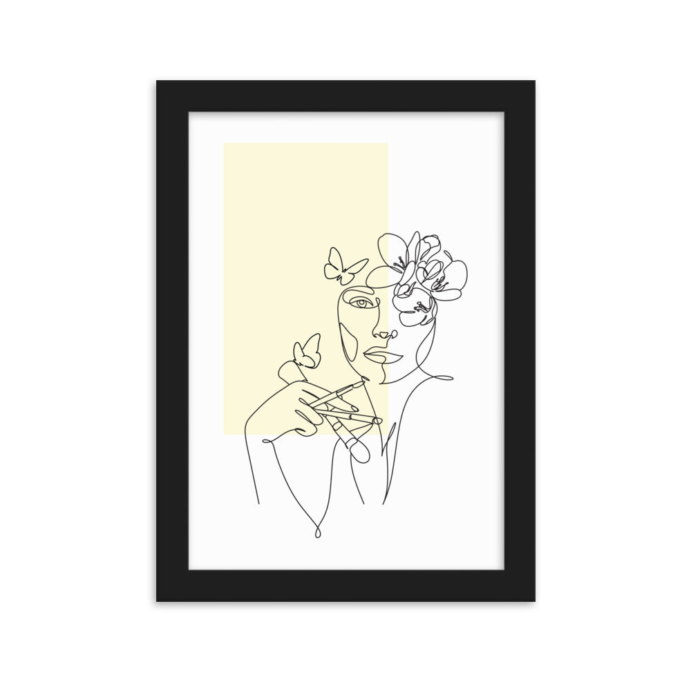 Yellow Flower Lady Sketch Art Framed Matte Paper Poster