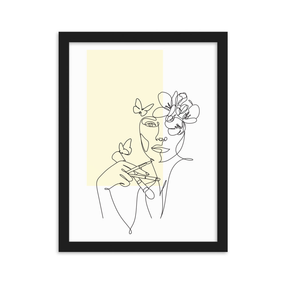 Yellow Flower Lady Sketch Art Framed Matte Paper Poster