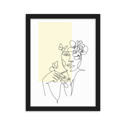 Yellow Flower Lady Sketch Art Framed Matte Paper Poster