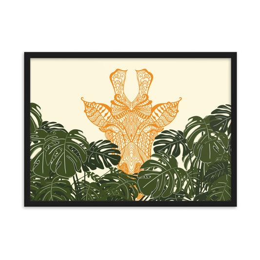 Orange Giraffe Framed Matte Paper Poster Horizontal