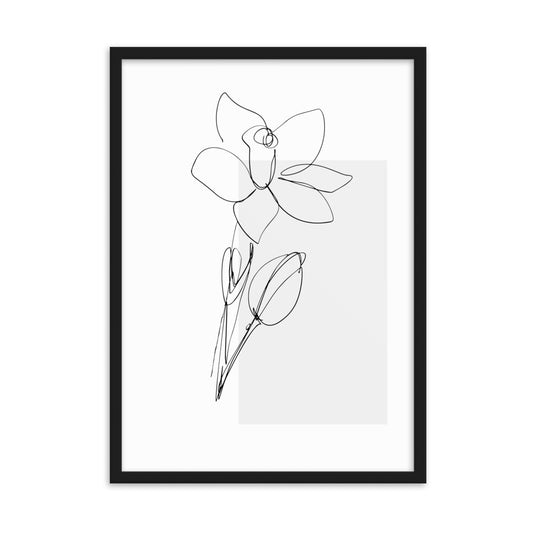 Sketch Art Flower Grey Framed Matte Paper Poster