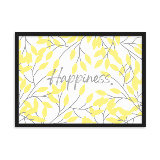 "Happiness" Yellow Leaf Art Framed Matte Paper Poster