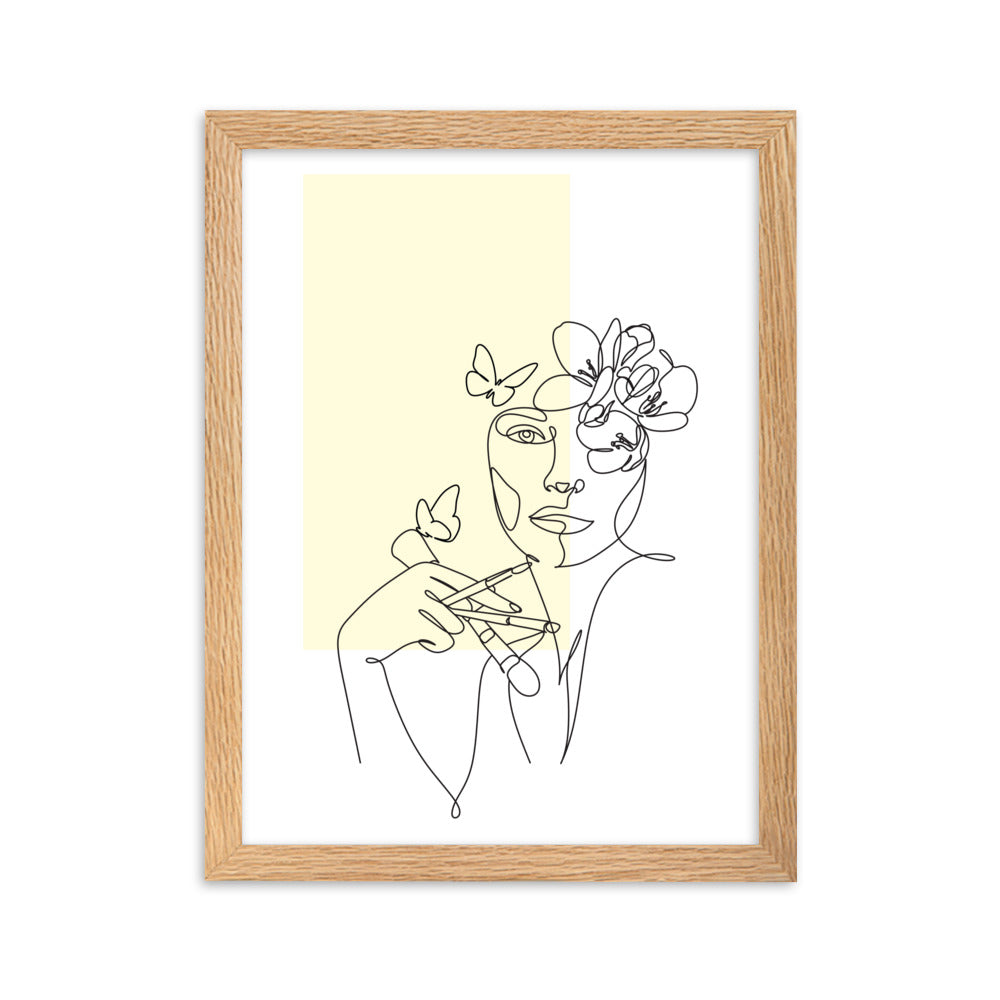 Yellow Flower Lady Sketch Art Framed Matte Paper Poster