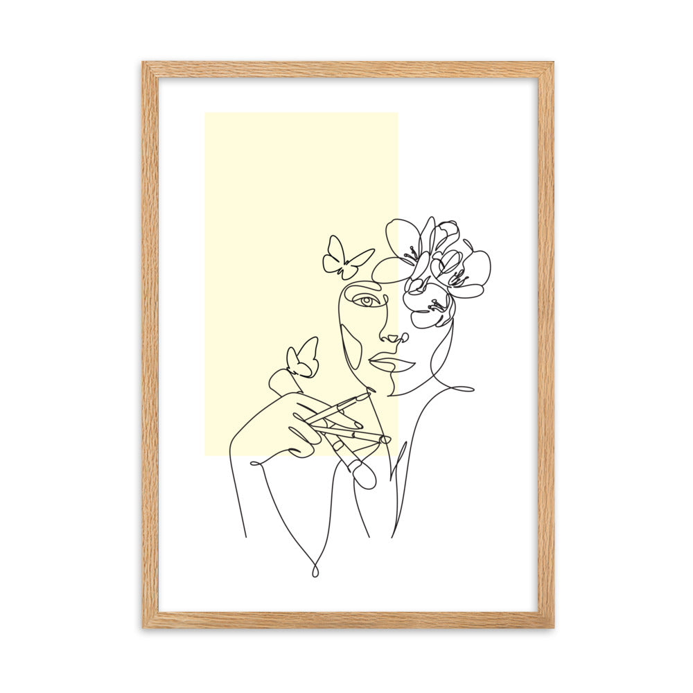 Yellow Flower Lady Sketch Art Framed Matte Paper Poster