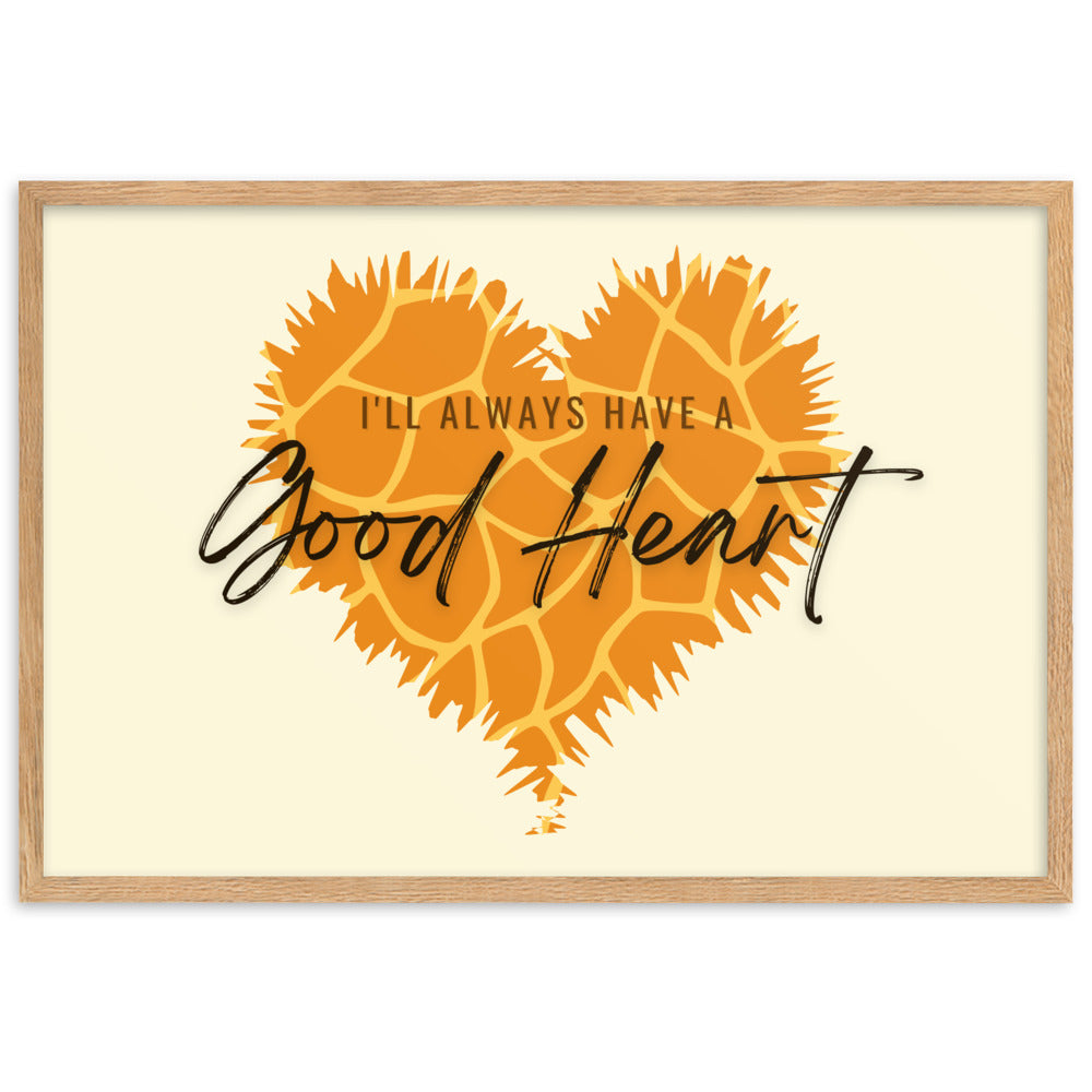 "Good Heart" Giraffe Pattern Framed Matte Paper Poster