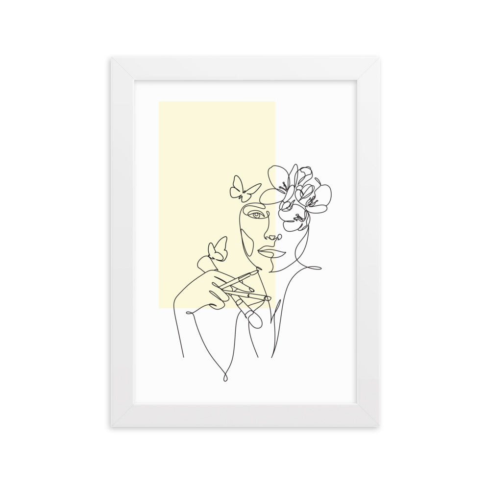 Yellow Flower Lady Sketch Art Framed Matte Paper Poster