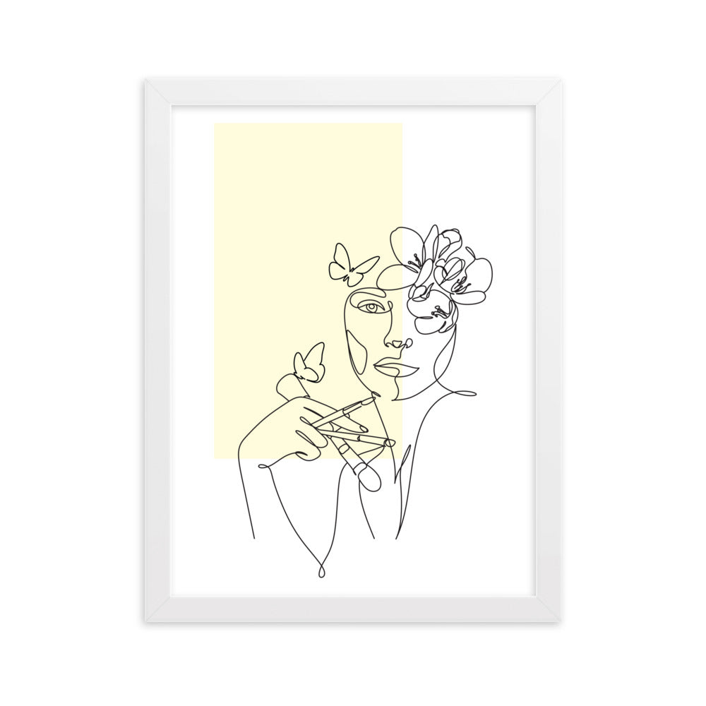 Yellow Flower Lady Sketch Art Framed Matte Paper Poster