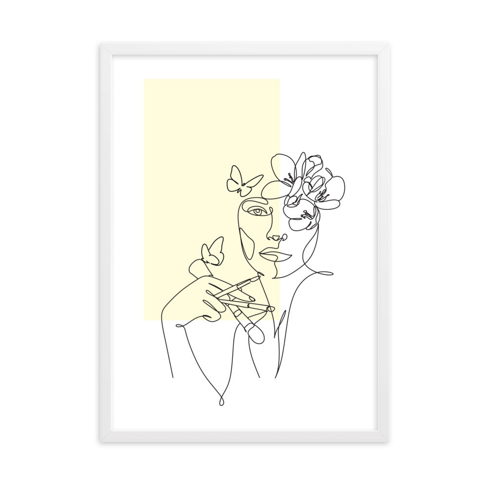 Yellow Flower Lady Sketch Art Framed Matte Paper Poster