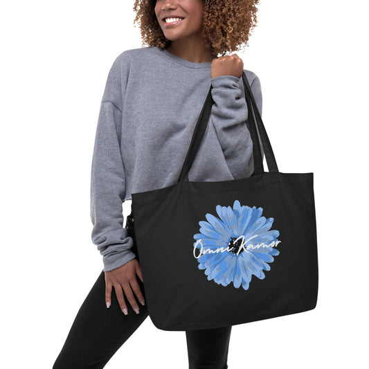 Large Organic Signature Blue Flower Tote Bag