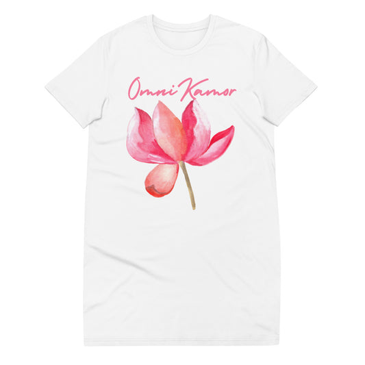 Organic Cotton Signature Peach Flower T-Shirt Dress White