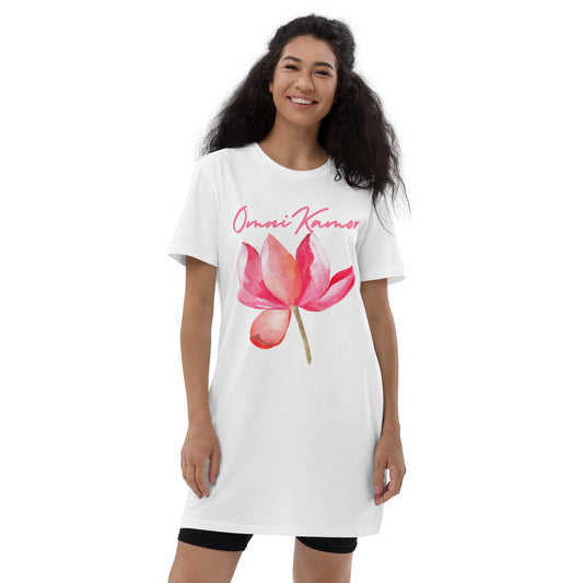 Organic Cotton Signature Peach Flower T-Shirt Dress White