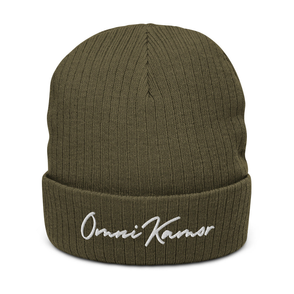 Embroidered Signature Recycled Cuffed Beanie – Omni Kamor