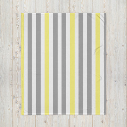 Grey & Yellow Stripe "Yellow Sketch Art" Throw Blanket B