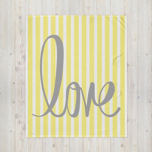 Pin Stripe Love "Yellow Sketch Art" Throw Blanket E