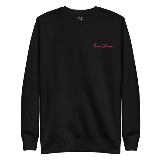 Women's Embroidered Pink Signature Unisex Fleece Pullover Dark Left