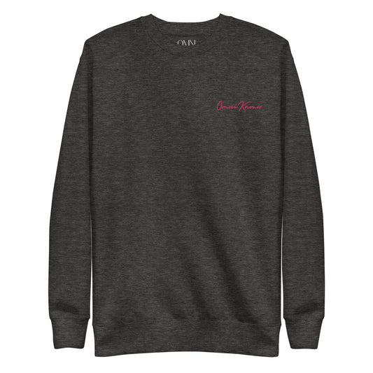 Women's Embroidered Pink Signature Unisex Fleece Pullover Dark Left