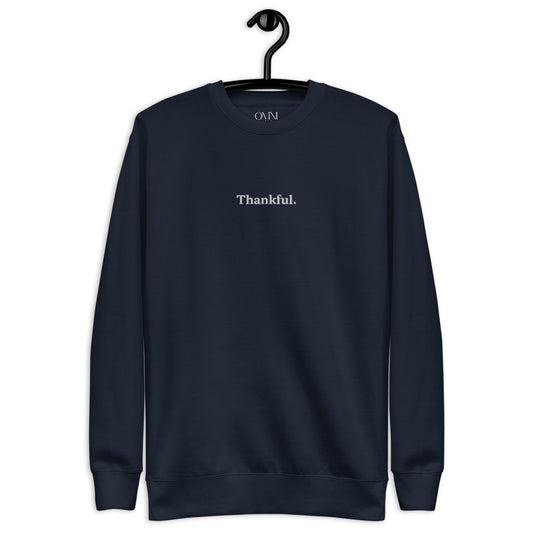 Embroidered "Thankful" Unisex Fleece Pullover