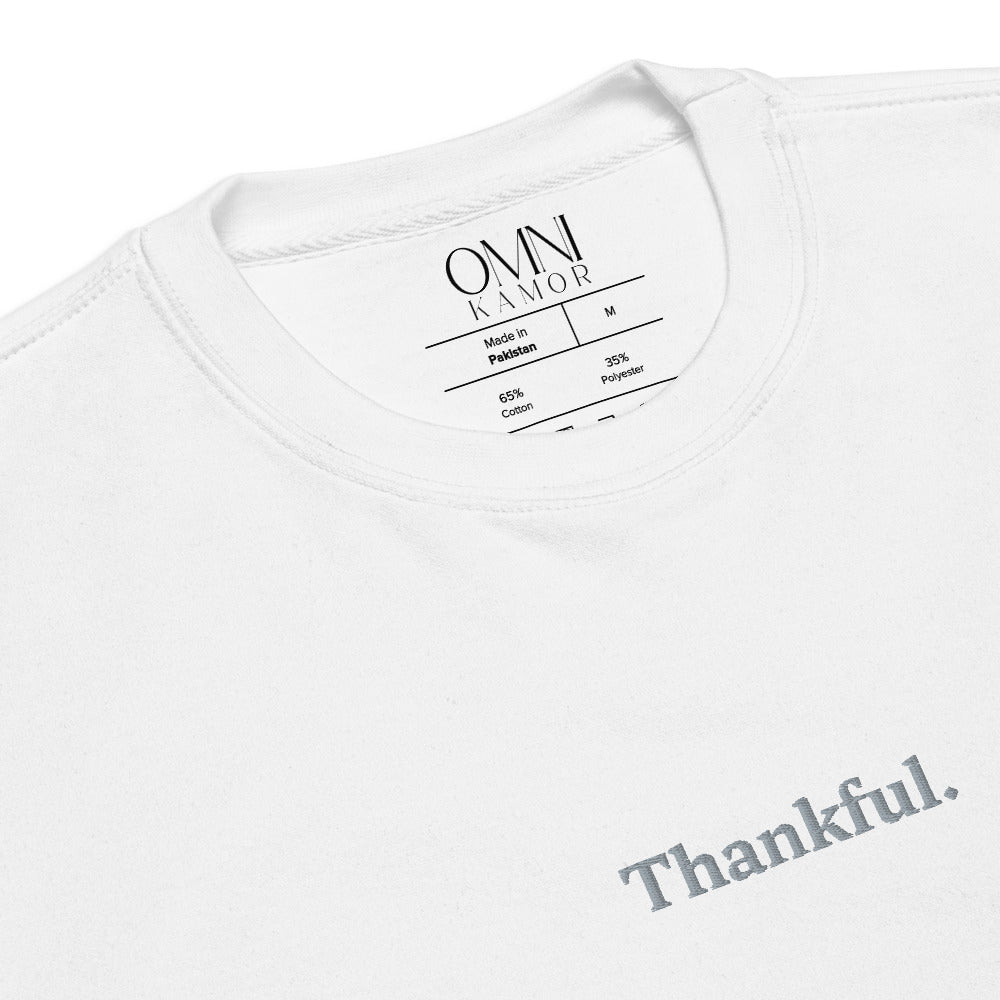 Embroidered "Thankful" Unisex Fleece Pullover White