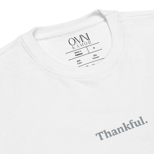 Embroidered "Thankful" Unisex Fleece Pullover White