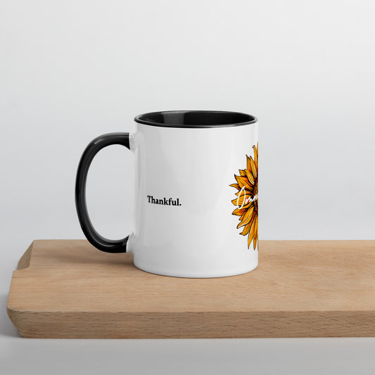 "Thankful" Sunflower Mug, Black